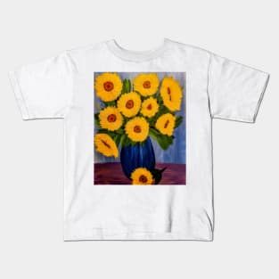 Sunflowers In a metallic blue vases Kids T-Shirt